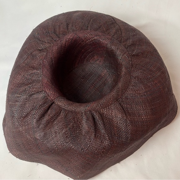 Madagascar Raffia Woven Straw Extra Wide Brim Beach Hat Flip Brim Red Brown - Picture 6 of 8